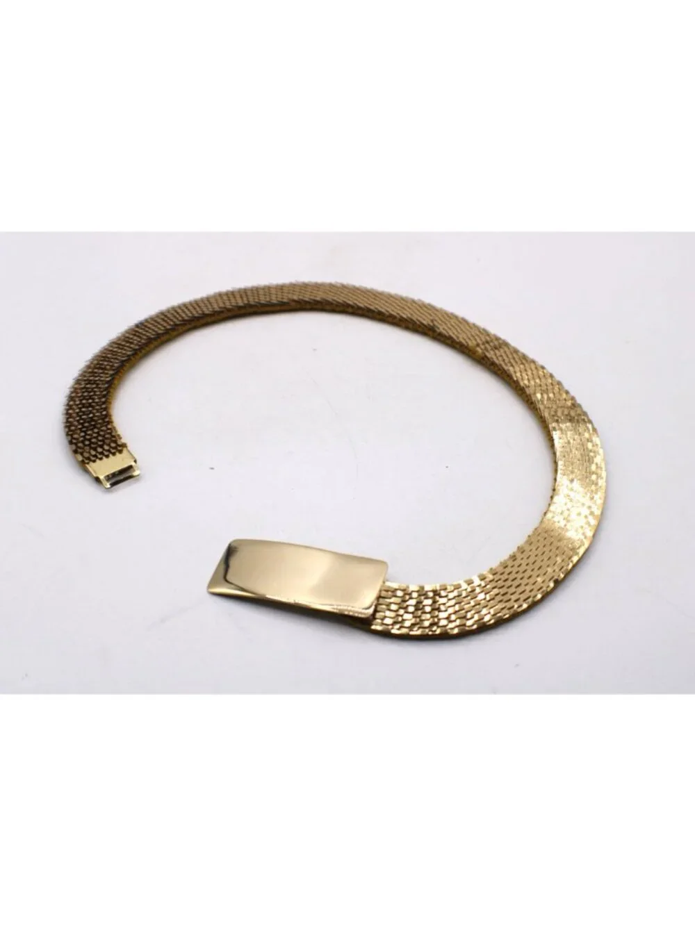 Vintage Gold Metal Fish Scale Elastic Stretch Belt Rectangle Buckle Clasp 1970s